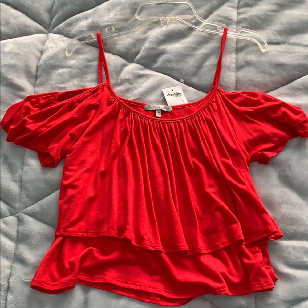 Red off the shoulder shirt